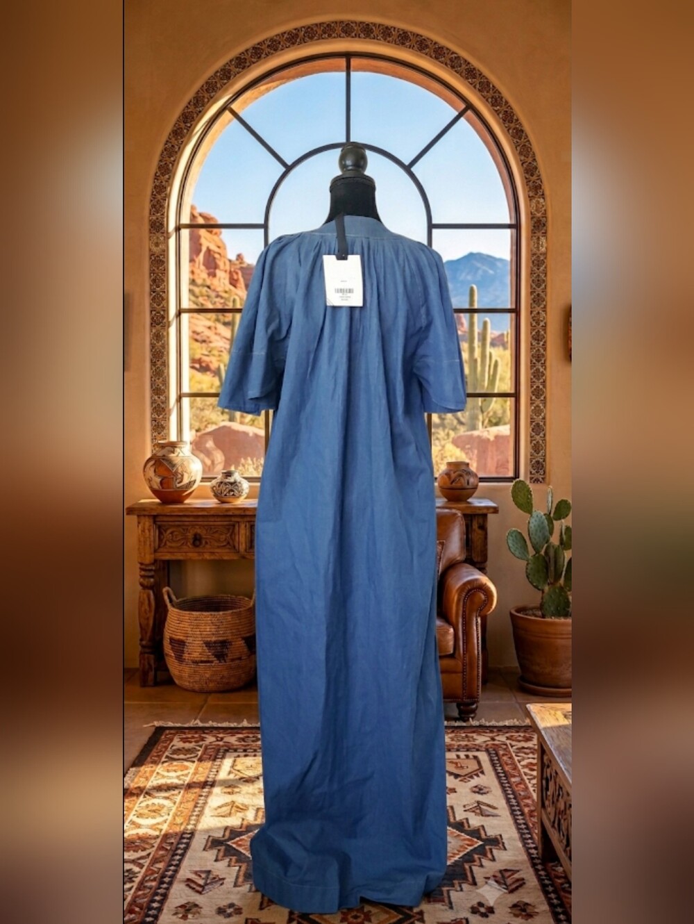 Tuckernuck X Pomander Maxi Dress Denim Finley Flutter Sleeve Medium New - Picture 3 of 9